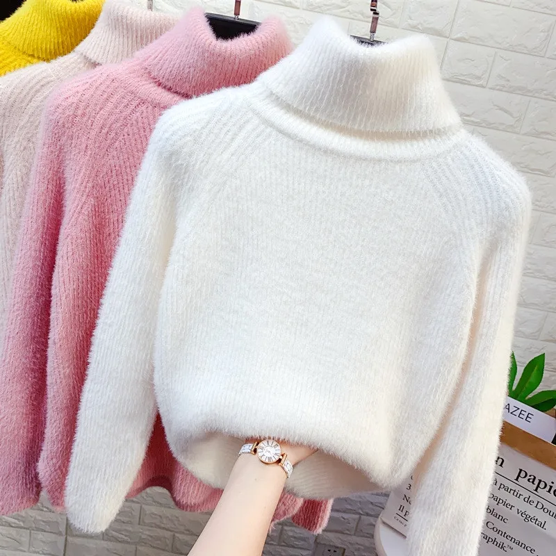 

New autumn winter turtleneck sweater women mink cashmere knitted sweater soft elasticity bottoming sweaters thick pullovers 3141