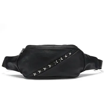 

New Men's PU leather Cheat Bag Multifunctional casual rivet crossbody shoulder bag male hip hop zipper travel outdoors pack