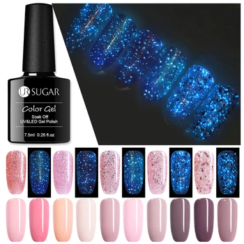 

UR SUGAR Rose Gold Nail Gel Polish Luminous Glitter UV Nail Gel Varnish 7.5ML Semi Permanent Fluorescence Glow Nail varnish
