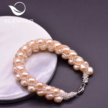 

XlentAg Luxury Natural Pink Semi-baroque Pearls Bangle Anime Love Bracelets Best Friend Party Gift Women Fashion Jewlery GB0204B