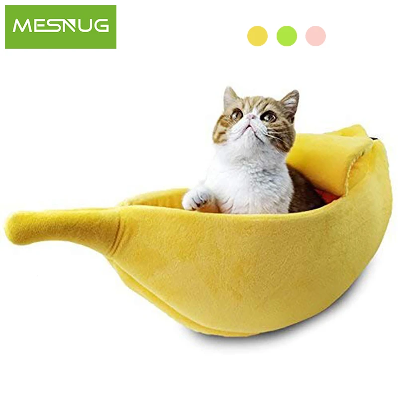 Милая кровать MESNUG для кошек-бананов Полуоткрытая теплая мягкая котята с крышкой