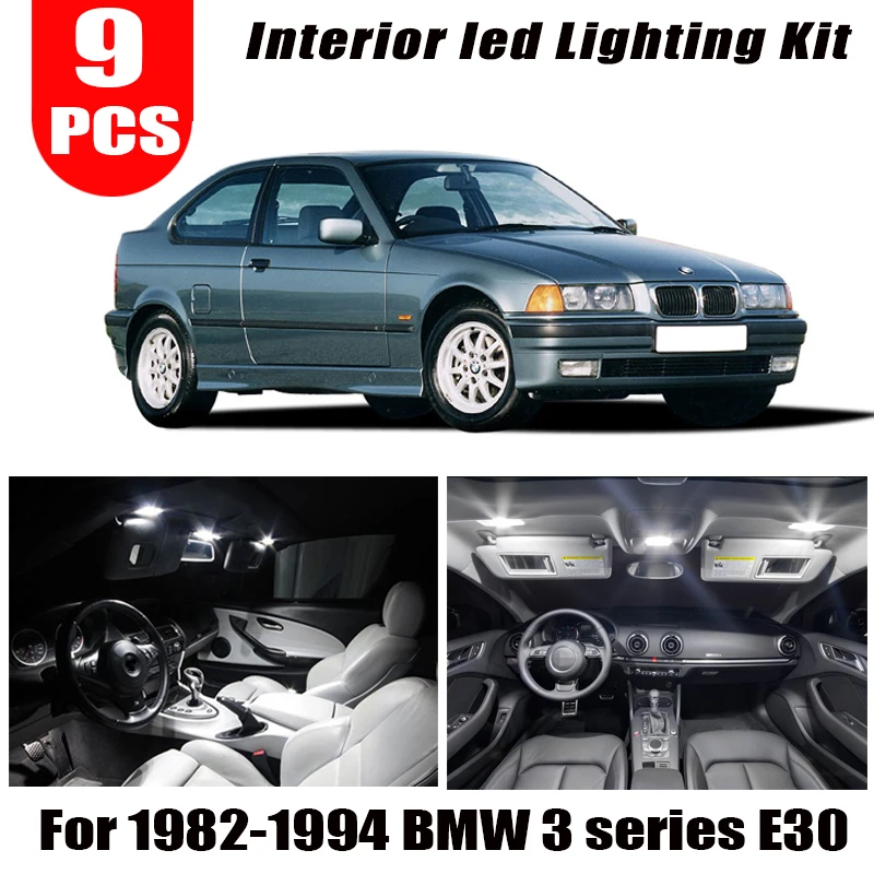 9Pcs Led Luci Interne Kit + Targa Lampadina Per Il 1982-1994 Bmw Serie 3 E30 M3 316I 318I 318Is 320Is 324Td 325I