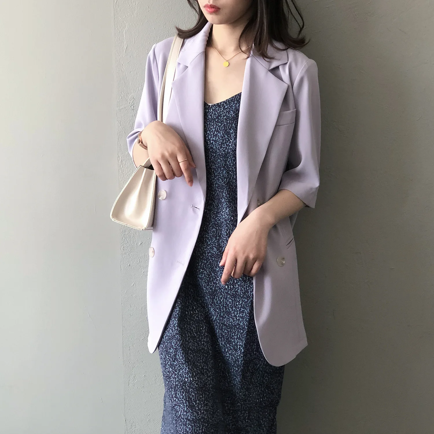 

2020 Summer New Korean Style Loose Slimming Half-Sleeve Shirt Double Breasted Thin Drape Suit Jacket for Women