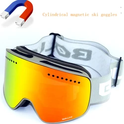 Magnetische Dubbele Lagen UV400 Anti-Fog Ski Snowboard Goggles Quick-Change Lens En Case Set Skibril Sferische Frameloze Ski Mas