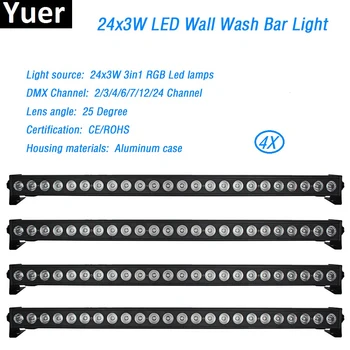 

4Pcs/Lot 24x3W Led Wall Washer Light RGB Led Bar Lights Aluminum case DMX512 2/4/6/7/12/24 channels Led DJ Disco Stage Light