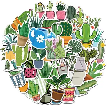 

45 Pcs/Set Green Fresh Cactus Sticker Plant Decals Stickers Gifts for Children to Laptop Suitcase Guitar Fridge Bicycle Car