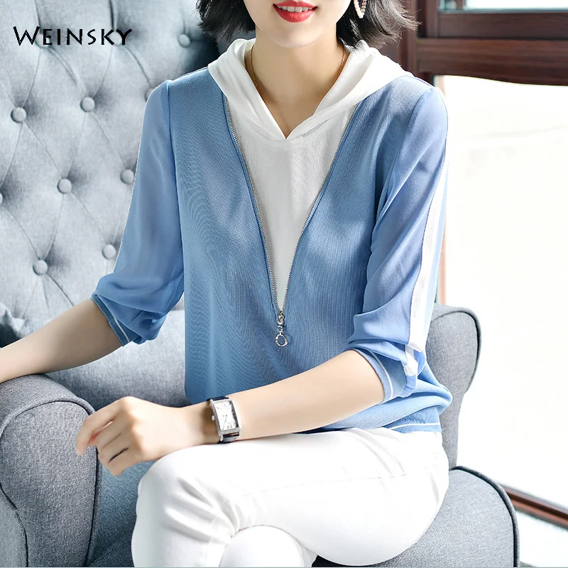 

2019 Autumn New Hooded Elegant thin Sweatshirt Female Casual Style Tops