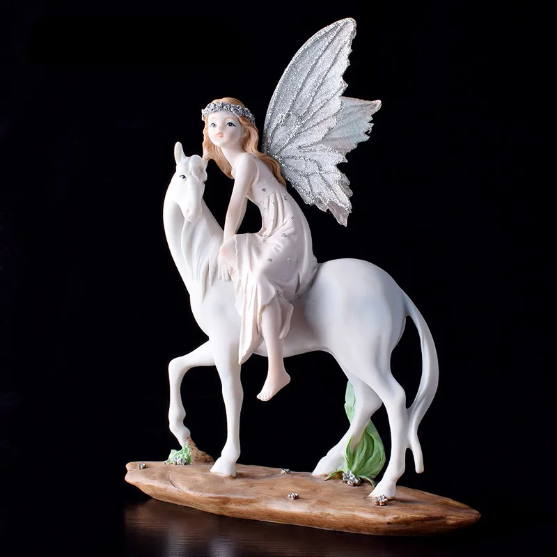  Modern Simple Horse Riding Flower Faerie Unicorn Angel Resin Art&Craft Figurines Creative Children  - 4000343892410