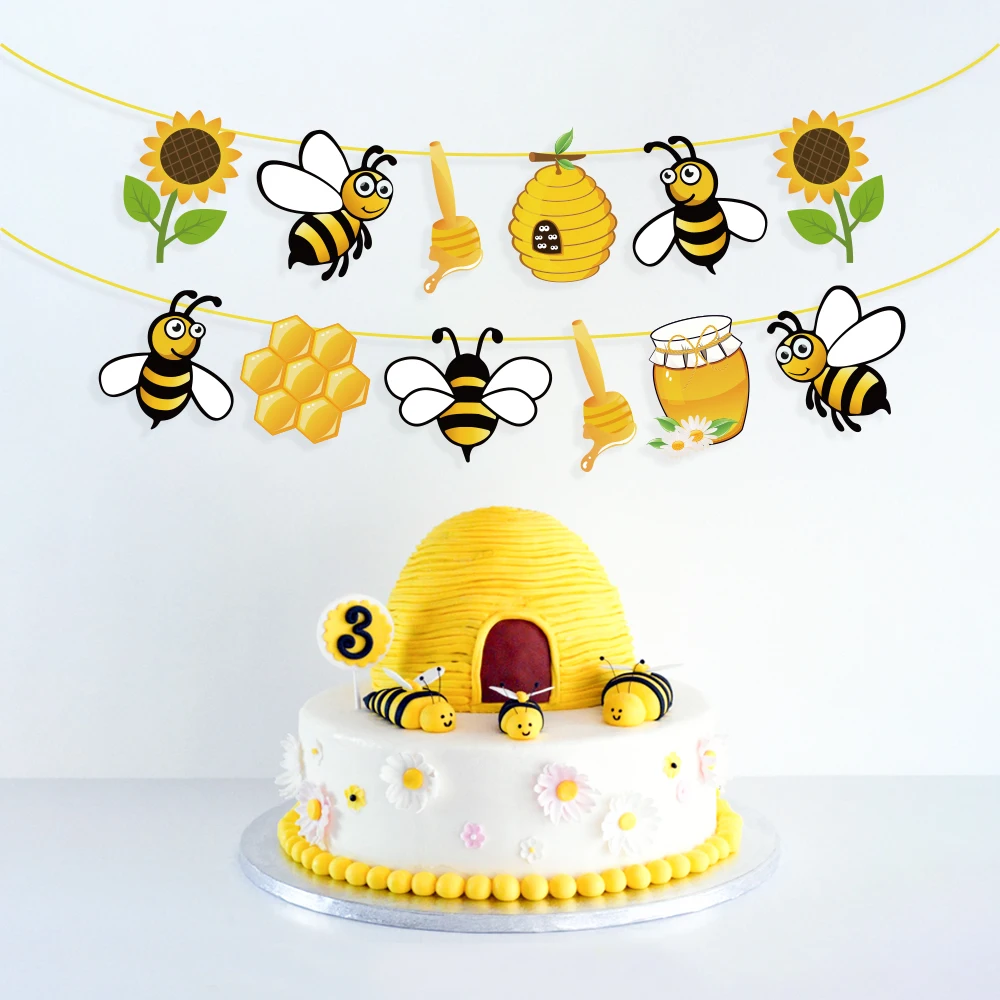 Baby Shower Yellow Honey Bee Party Decorations Kids Birthday Parties Favors Sunflower Hanging Bunting Banner Party Supplies