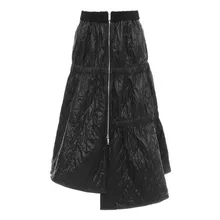 Высокая эластичная талия, черная Асимметричная юбка с хлопковой подкладкой, женская мода, весна-осень, 1N237