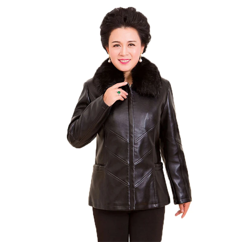 Модное пальто из искусственной кожи для мамы, Женская XL-6XL, большие размеры, черная, красная куртка из искусственной кожи, осенне-зимняя новая куртка с отворотом для отдыха, толстое пальто LR460