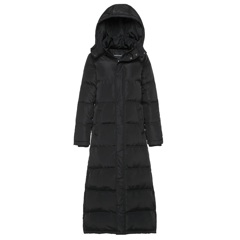 Длинная куртка с гусиным пером женская зимняя пуховая куртка Длинная плюс размер парка Толстая теплая тонкая верхняя одежда на молнии с капюшоном зимняя куртка