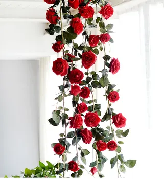 

Fake Rose Vine Artificial Flower Hanging Rose Home Hotel Office Wedding Party Garden Craft Art Decor RT99