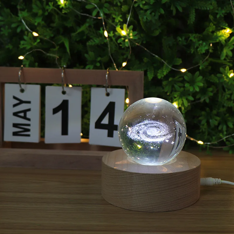 Nuevo Прямая поставка светодиодный ночник хрустальный шар из цельного дерева креативный базовый ночной Светильник для спальни