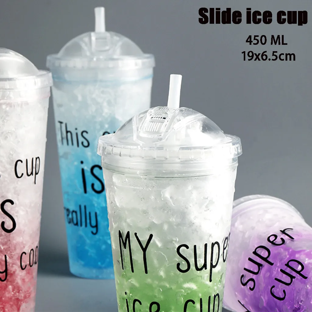 Охлаждающая двойная пластиковая меняющая цвет слайдер разбитая ледяная чашка Студенческая уличная Питьевая чашка кофейные кружки 500 мл Необычные чашки