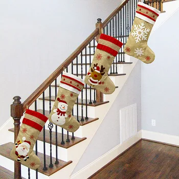 

Christmas Stockings Xmas Flax Stocking ChristmaTree Hanging Wall Socks Gift Bag Merry Christmas Decor For Home Kids Candy Bag