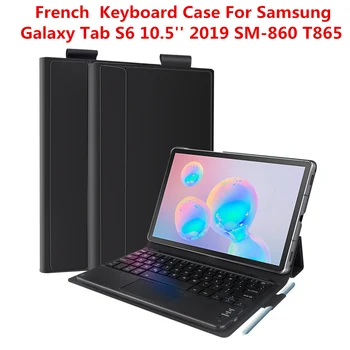 

French Keyboard Case For Samsung Galaxy Tab S6 10.5 Inch 2019 SM-T860/T865 Case PU Leather Flip Stand Bluetooth Keyboard Cover