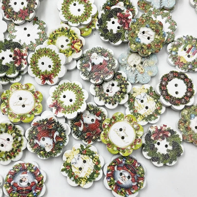 New 50pcs Merry Christmas Flowers Wood Buttons Sewing 19 mm Mix Lots WB50 | Дом и сад