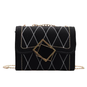 

Female Winter Fashion Wild Shoulder Diagonal Package Wove Clamshell Lingge Small Square Bag