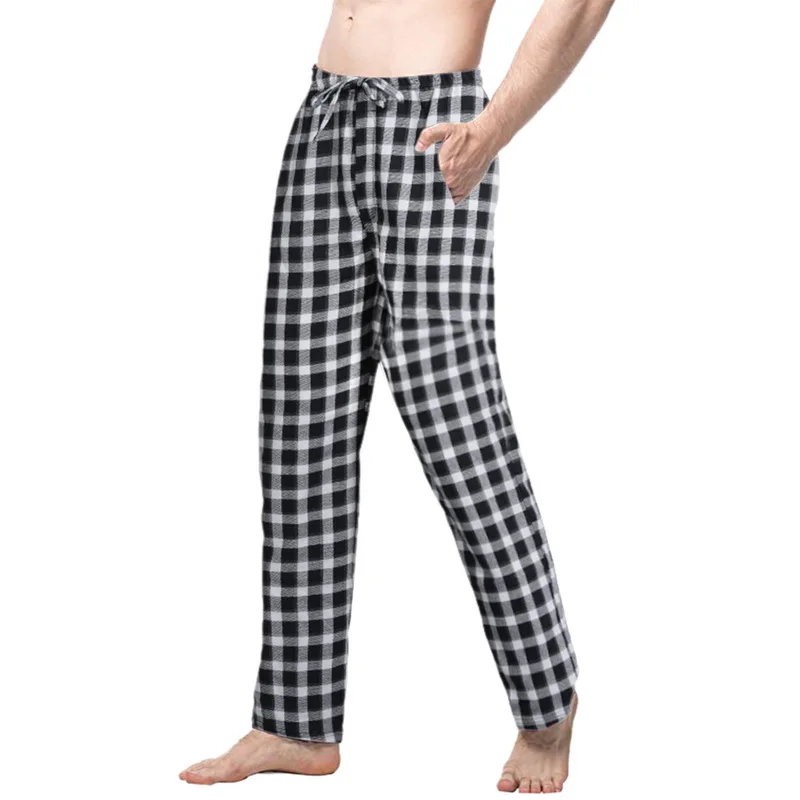 Men Spring Summer Plaid Sleep Bottoms Mens Pajama Sleepwear Pants Mens Plus Size Pyjama Trousers Mens Plaid Sleep Bottoms