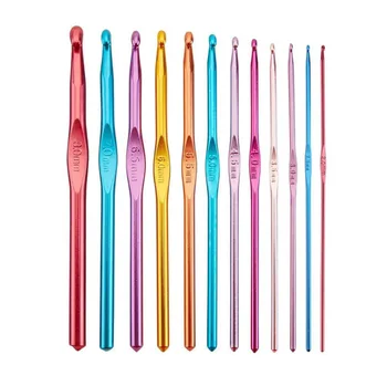 

12pcs/set Multifunctional Plastic Handle Aluminum Crochet Hooks Knit Needles Metal Hook Crochet Template Kit Weave Craft