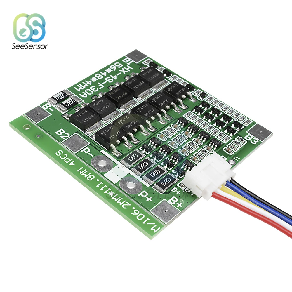 4S 30A 14,8 V литий-ионный аккумулятор 18650 зарядное устройство PCB плата защиты BMS с балансом с кабелем