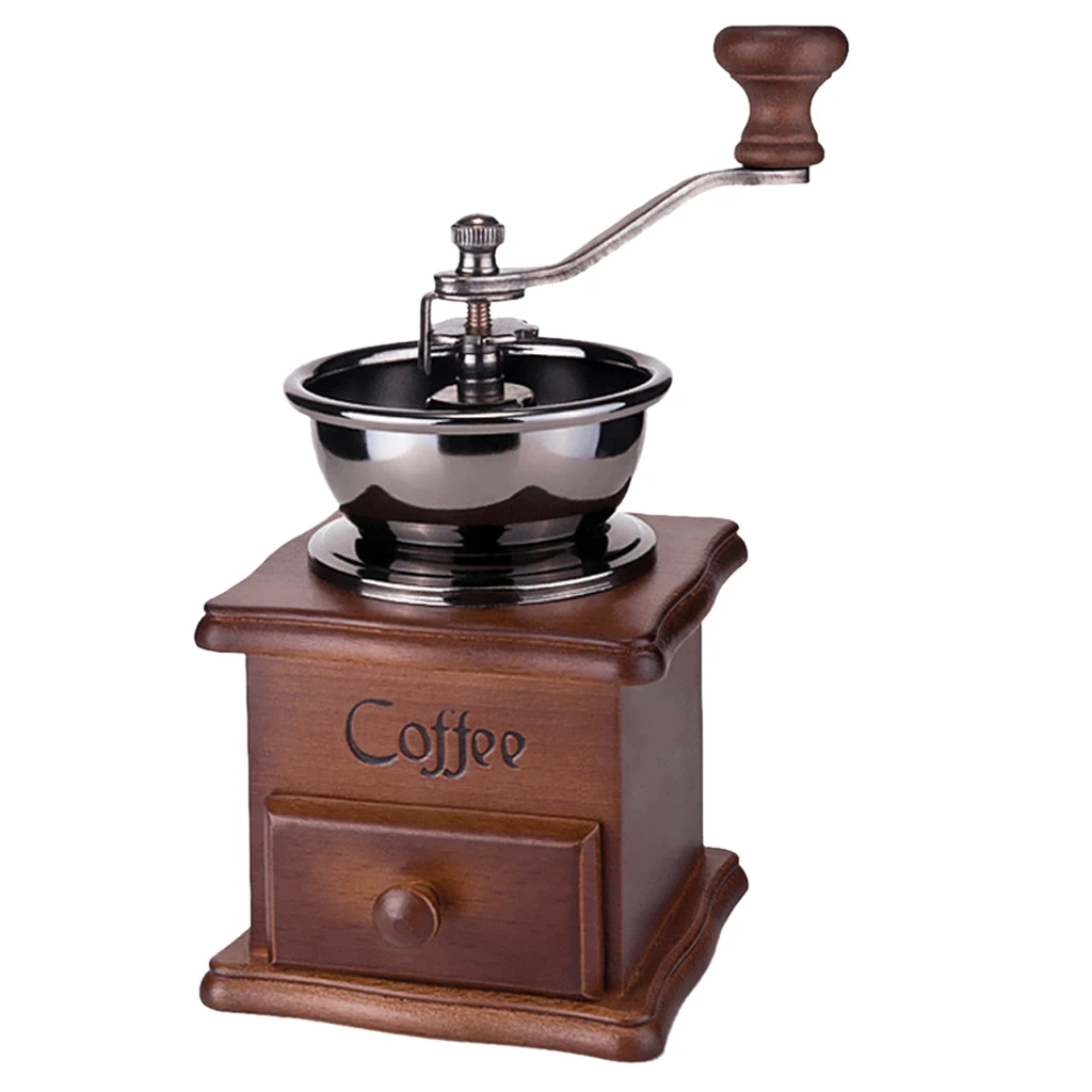 Antique Coffee Grinder Mill Manual Hand Made Wooden Bean Grinder And Spoon