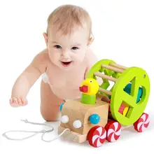 Дети милый деревянный утенок тяните вдоль тележки колеса блок строительные игрушки развивающие Игрушки для раннего обучения для детей формы познания
