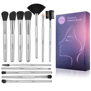 

Makeup Brushes, 12pcs Premium Synthetic Silver Foundation Concealer Blending Eye Shadows Face Make up Brush Set