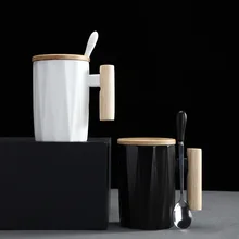 Керамическая кофейная кружка с крышкой и ложкой tazas de ceramica creativas, кофейные кружки, чайная кружка для молока, чашка для офиса, дома, отдыха, каф...(China)