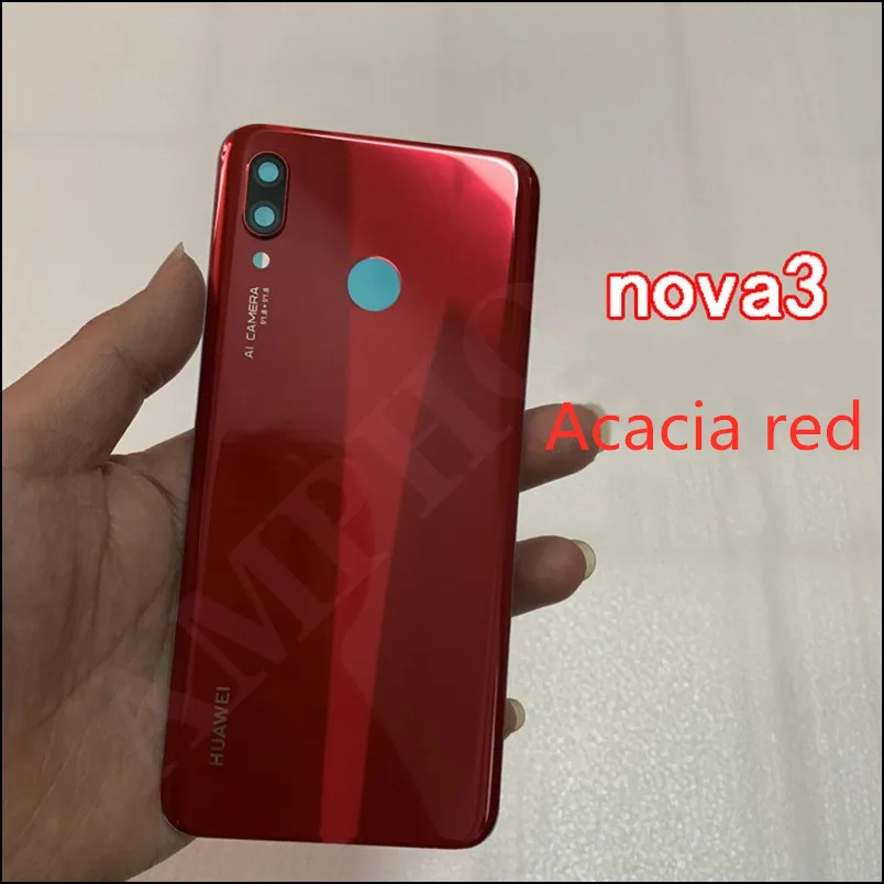 Новое оригинальное закаленное стекло задняя крышка для huawei Nova 3 запасные части задняя крышка батарейного отсека Корпус+ рамка камеры - Цвет: Red