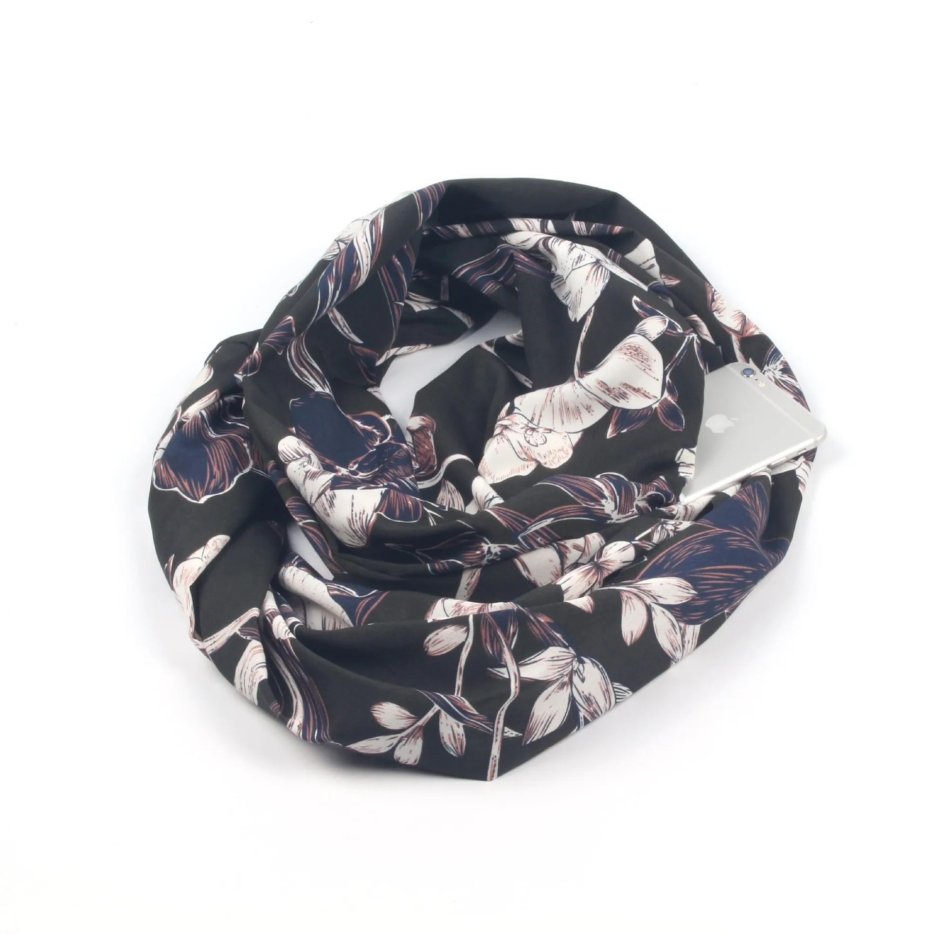 New Scarf Women With Zipper Pocket Floral Print Winter Neck Scarf Convertible Infinity Windproof Loop Scarves Neck Warmer - Цвет: as the picture