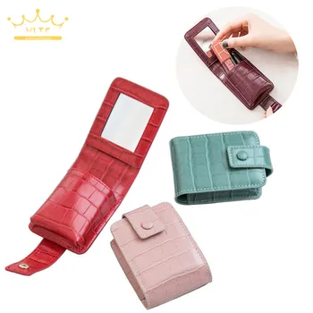 

Cosmetic Lipstick Bag With Mirror Makeup BagPU Leather Travel Pouch Organizer Portable Case Small Accessories Storage Cases