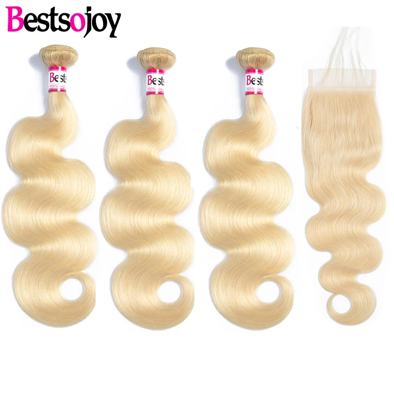 

Bestsojoy 613 Blonde Bundles With Closure Body Wave Brazilian Hair Weave Bundles With Lace Closure Remy Human Hair Extension