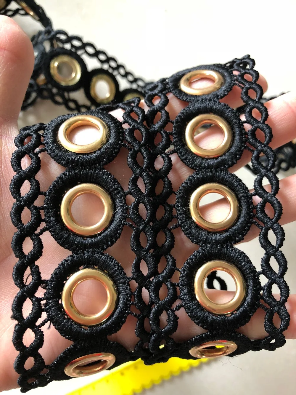 

3Yards Gold Metal Chain Black Embroidered Net Home DIY Applique Ribbon Sewing Craft Polyester Wedding Crochet Guipure Lace Trims