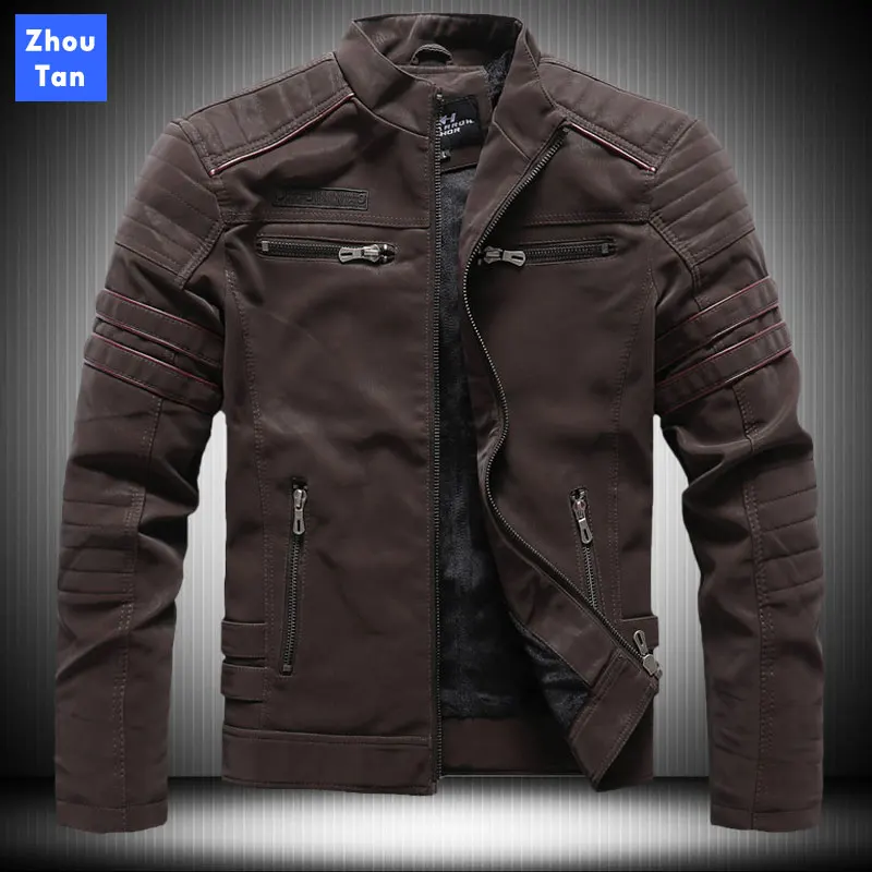 

2020 Fashion Autumn Winter Men's Leather Jacket Casual Fashion Stand Collar Motorcycle Jacket Plus Velvet Thick Embroidery Men S