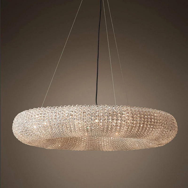 Американский RH Crystal Lustre De Cristal светодиодный круглый подвесной светильник K9 кристалл Лофт Ресторан минимализм шнур подвесной светильник