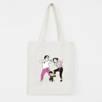

Family Friends Cartoon Print Kawaii Canvas Bag Eco Tote Bag Shopping Bags Handbags Fashion Casual Literary Funny Christmas Gift