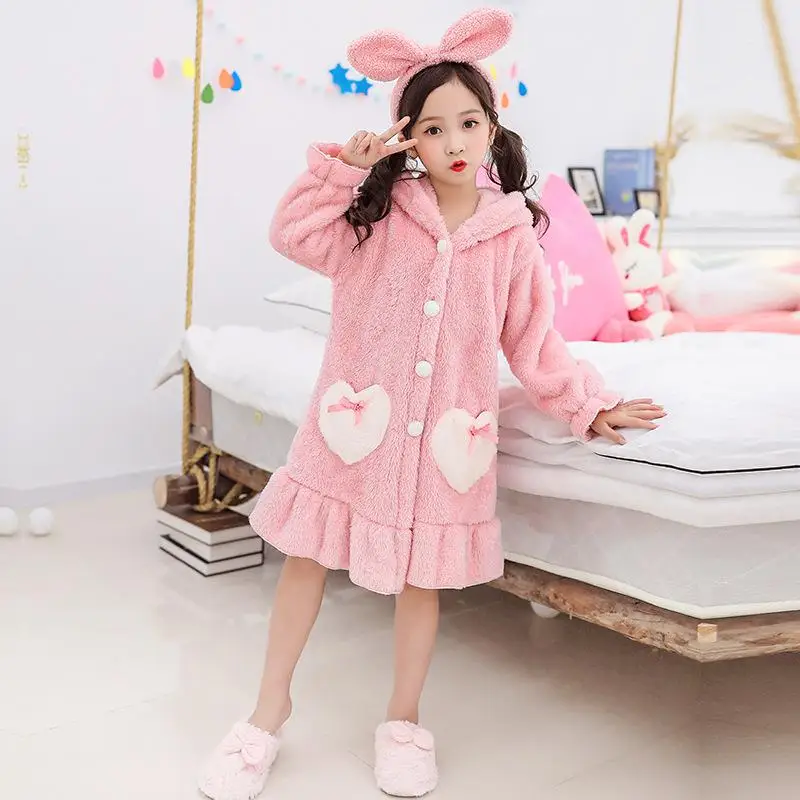 Kids Bathrobe Solid Color Hoodies Girls Sleepwear Bath Towels Kids Soft Bathrobe Pajamas Children Clothing Peignoir Enfant - Цвет: Розовый