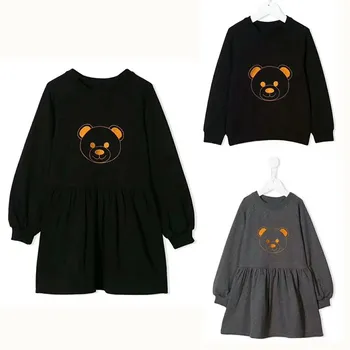 

2019 New Autumn&Spirng Kids Black&Grey Dress Wiht Bear Pattern Fork Baby Girl Kids
