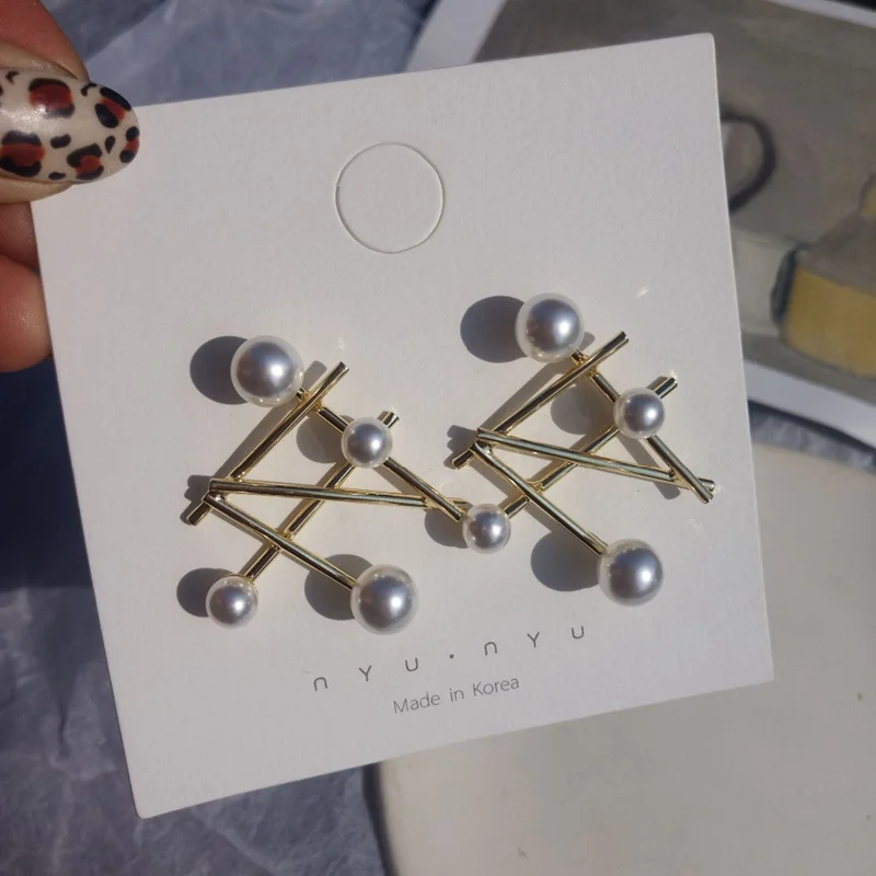 

2019 Korean New Style Personality Geometric Exaggerated Simulated Pearl Earrings For Female Accessories