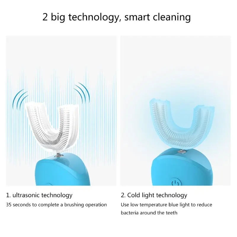 New 360 Degree Auto Disinfection U Shape Timer Ultra Sonic Silicon Waterproof Electric Toothbrush Wireless Rechargeable 3 Modes New 360 Degree Auto Disinfection U Shape Timer Ultra Sonic Silicon Waterproof Electric Toothbrush Wireless Rechargeable 3 Modes