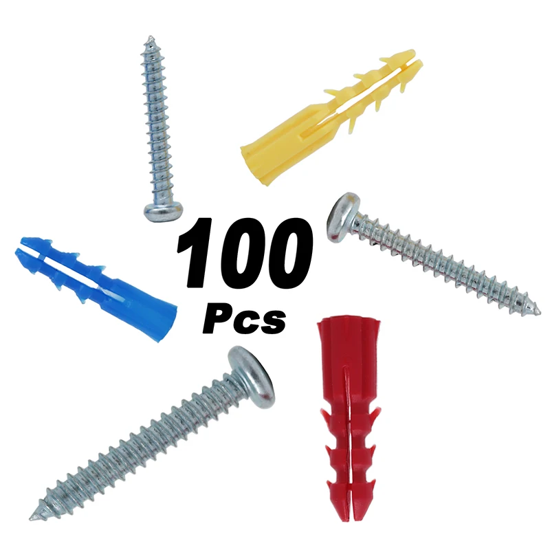 Plastic Self Drilling Drywall Ribbed Anchors with Screws Assortment Kit,100 Pcs Drywall Anchor Kit with Screws
