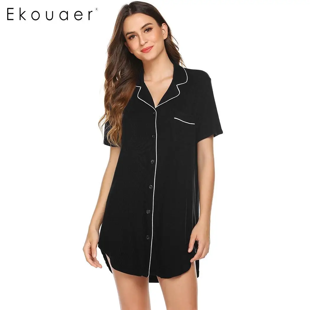 Ekouaer женская пижама с длинными рукавами ночная рубашка на пуговицах для кормящих и беременных мягкая Ночная рубашка Весна Осень Домашняя одежда ночная рубашка