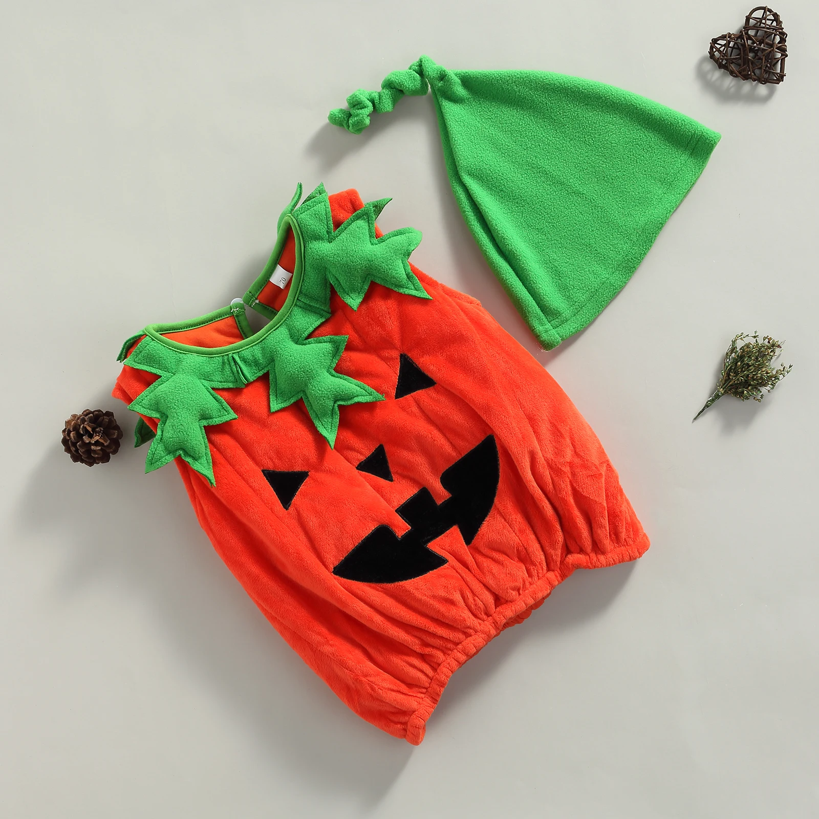 FOCUSNORM 0-3Y Lovely Baby Girls Boys Vest Outwear+Hat 2pcs Pumpkin Printed Sleeveless Halloween Costume