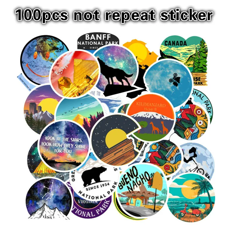 

100PCS Camping Travel Outdoor Landscape Stickers Wilderness Adventure Waterproof Pvc Decal Sticker for Motorcycle Skateboard Toy