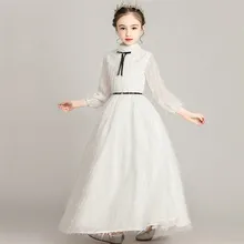 Класса люкс для девочек, детское, однотонное платье Белый Цвет фортепиано костюмы хост принцессы Сетчатое платье, детское Детская мода Вечеринка свадебное платье