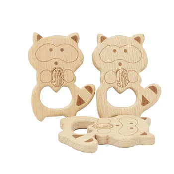 

2PC BPA Free Natural Wood Teether Cartoon Raccoon Shape Wooden Baby Teether Toy Safe Newborn Kids Teething Toys Baby Shower Gift