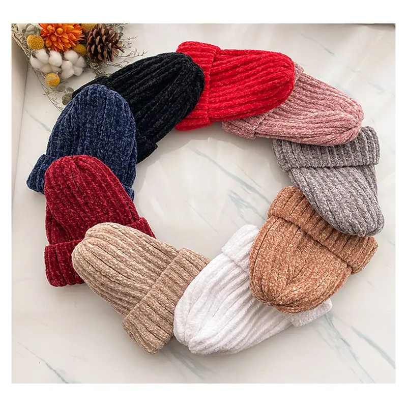 new corduroy knitted wool hat winter woman's beanies Double thick warm Cold-resistant bean hat Super soft Solid material