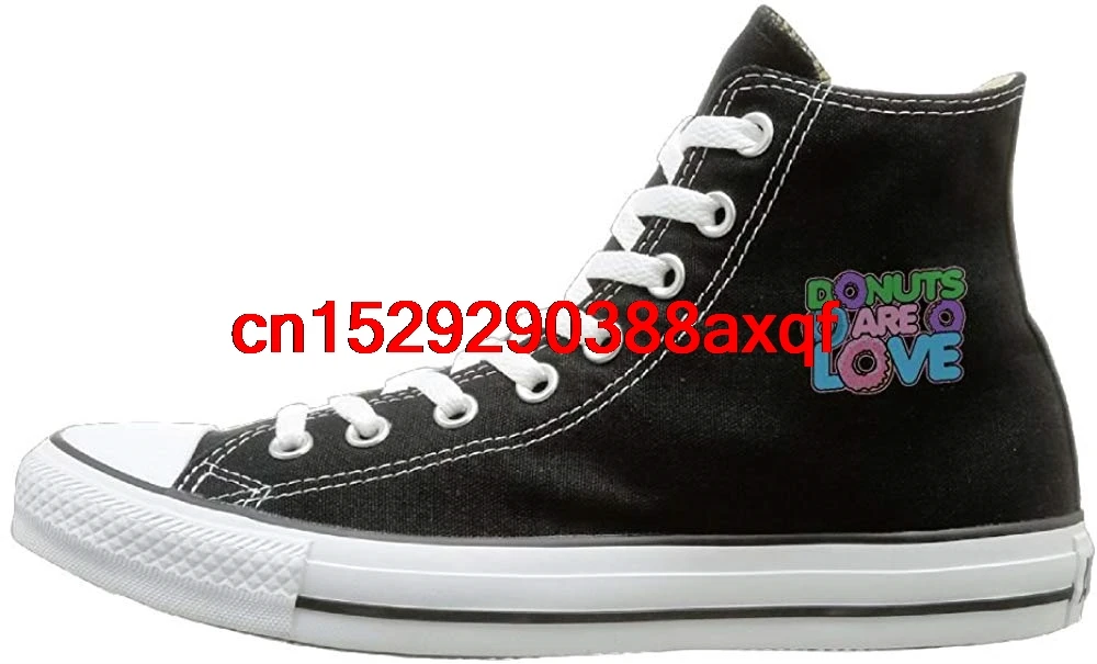 

Unisex Casual Shoes Boys and Girls Sports Shoes Donuts Are LOVE Canvas Shoes High Top Design Black Sneakers Unisex Style